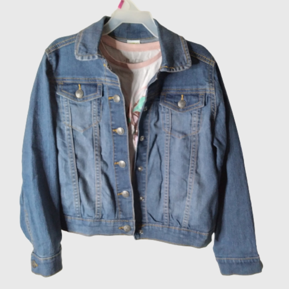 #186 Girls Crazy 8 Blue Demin Button Pocket Jean Jacket - Picture 2 of 16